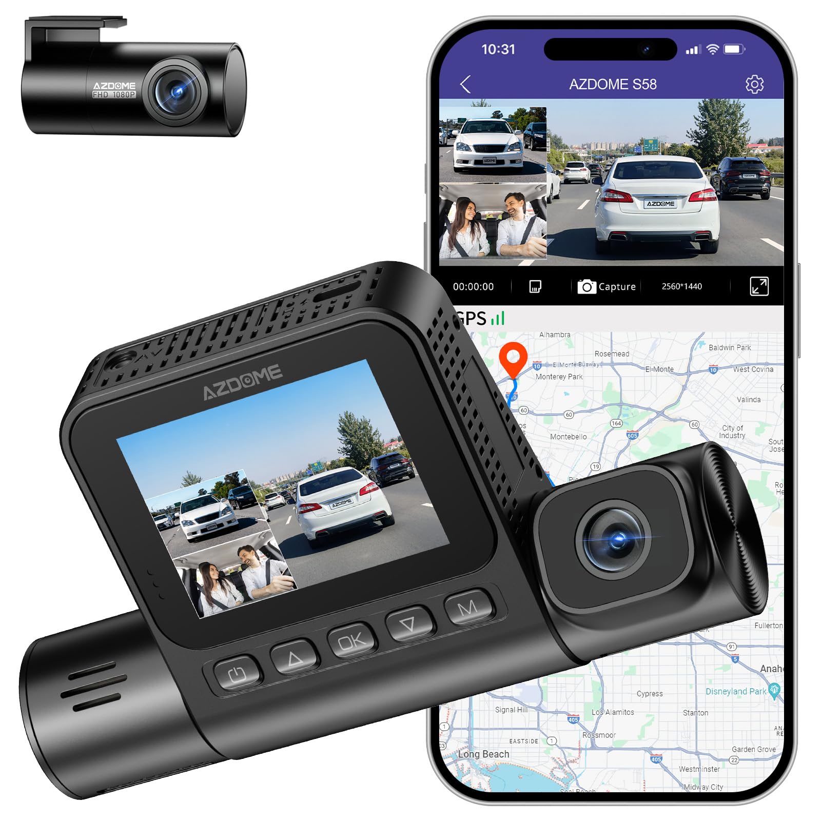 Amazon.com: AZDOME 4K S58 3 Channel Dash Cam, 2K+1K+1K Dash Cam